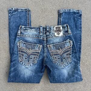 Rock Revival Mens Abijah Slim Straight Bling Distressed Jeans 30x31